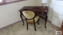 Desk and carved wood back chair