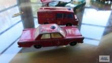 Fire truck,...Ford Galaxie, and Airport Crash Tender made in England by Lesney