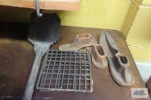 shoe last hardware, cast iron grates, and coal shovel