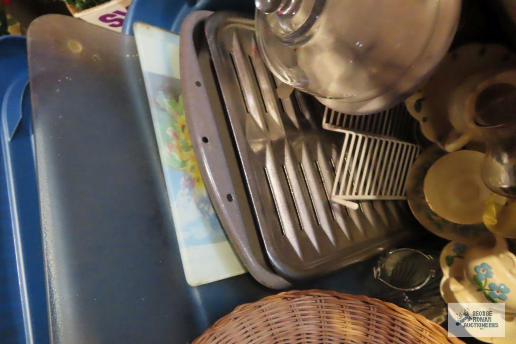 lot of assorted dishes, glass cutting boards, broiler pan and etc