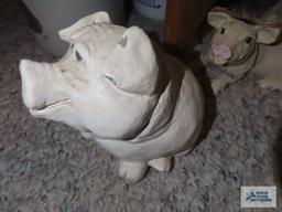 Lot of Pig and Angel figurine. One of the pigs may be concrete.