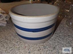 Crock with two blue stripes