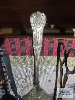 Vintage serving utensils and bread of life metal tray