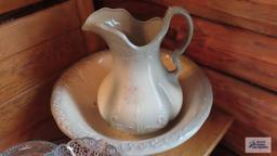 Wash bowl and pitcher, marked Ironstone 1890 England