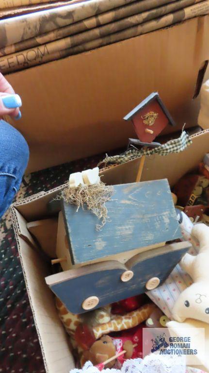 Noah's Ark music box, figurines, giraffe, decorative bird, pens, paper,...and magazines