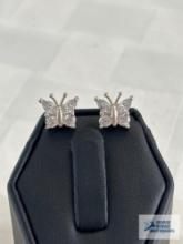 Silver colored butterfly earrings with clear gemstones,...marked 925