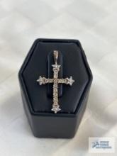 Cross pendant with clear gemstones and heart pendant with pearl like stones, marked 925