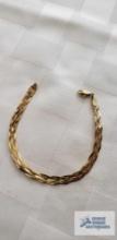 Gold colored braided herringbone bracelet, marked 14K Italy, approximate total weight 2.87 G