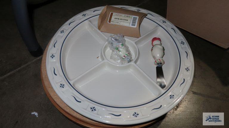 Longaberger...Pottery lazy susan vegetable plate and spreader