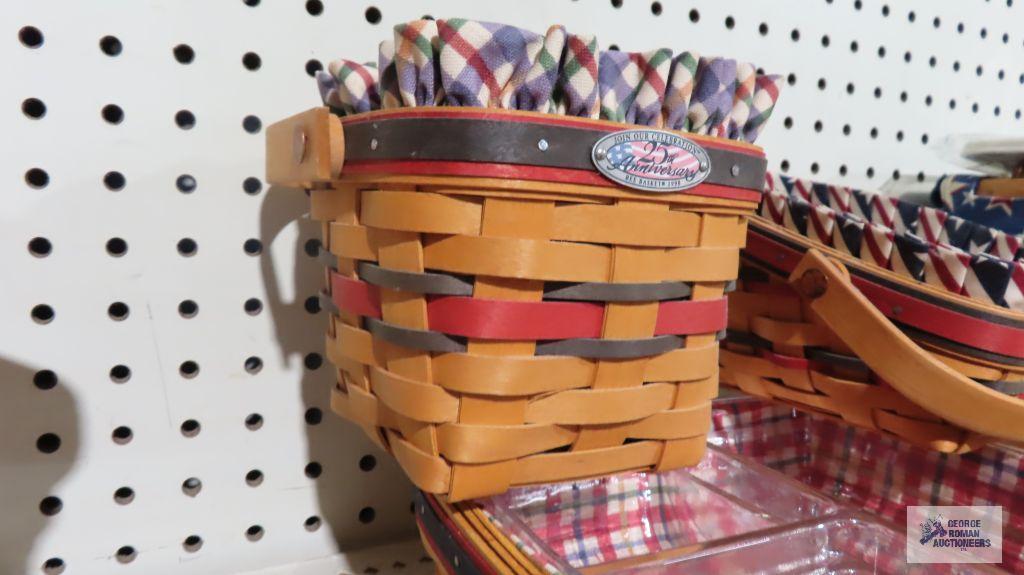 Longaberger 1996 and 1998 red and blue striped baskets and 1998 bee basket