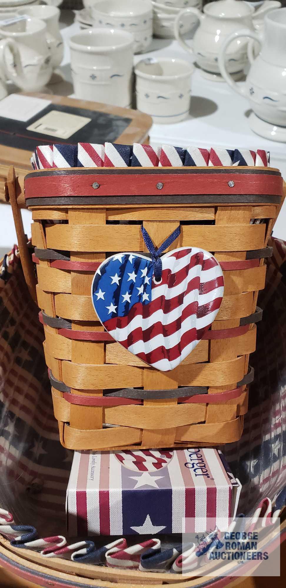 Longaberger 1995, 1998, and 1999 red and blue striped baskets
