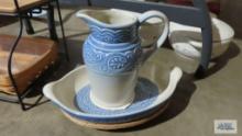 Longaberger pitcher and casserole with basket