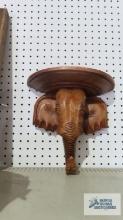 Wood carved elephant shelf