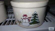 Roseville crock with snowman motif