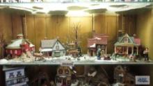 Shelf lot of Department 56 figurines and buildings