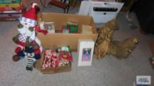 Three wisemen figurines. Assorted Christmas decorations and ornaments.