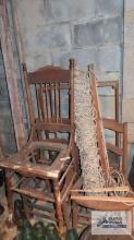 lot of antique chair parts and hammock parts