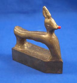 Little Rudolf the reindeer toy iron, solid brass, Ht 4", 3 3/4" long