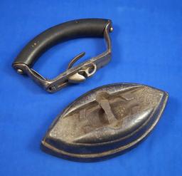 SAD iron, cast iron, detachable black wood handle, Ober Mfg Co, "2", Ht 4 3/4", 7" long