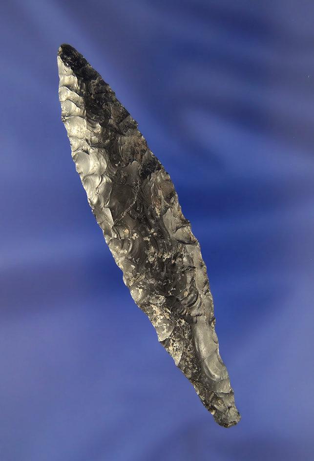 3 3/4" late paleo-early archaic bi-pointed knife made from obsidian found near Klamath Lake, Klamath