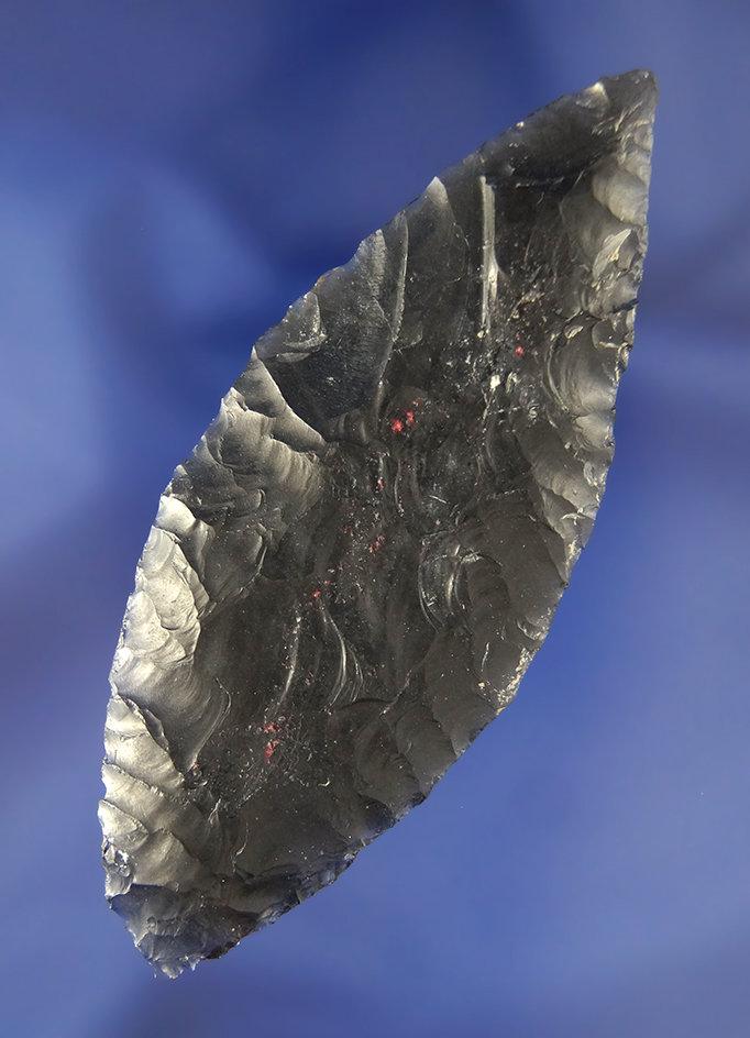 3 11/16" Archaic Bi-Pointed Knife that is very well flaked from Obsidian found in Lake County, Warne