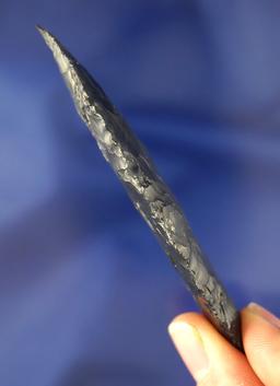 3 11/16" Archaic Bi-Pointed Knife that is very well flaked from Obsidian found in Lake County, Warne