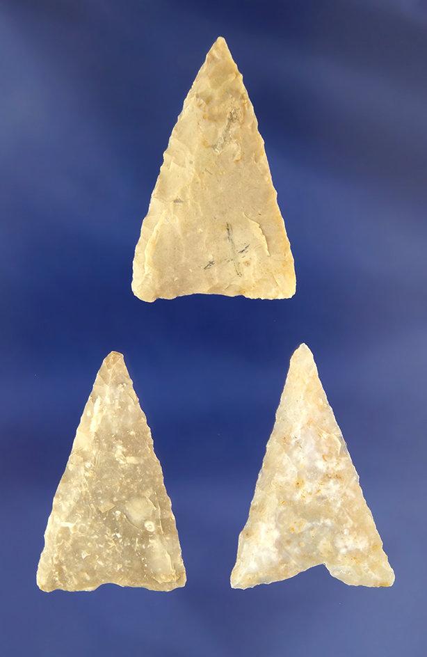 Set of three Triangular Arrowheads found in Texas, largest is 1 5/8".