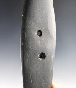 5 7/16" thin and well made Gorget made from Slate. Found in Morgan Co., Ohio.