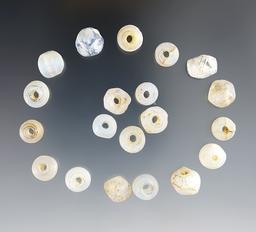 Set of 20 clear opalescent Wire Wound Beads found at the White Springs Site, Geneva, New York.