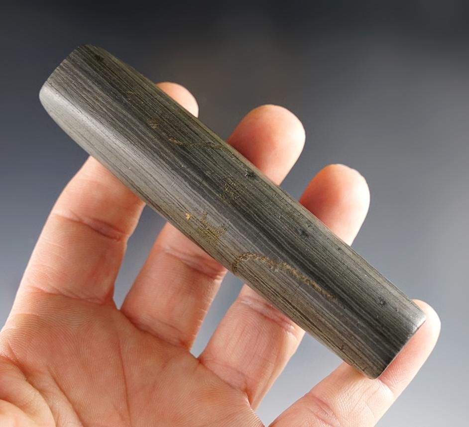Pictured! 3 3/4" Bar Amulet - Banded Slate. Whitley Co., IN. Ex. Shilts, Smith, Ramp. Pictured!