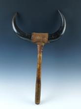 10 1/4" wide x 18" tall polished vintage Buffalo Horn Dance Rattle.