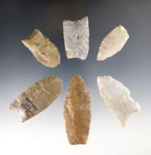 Set of 6 assorted Paleo points found in Indiana. Some good pieces in this group. Largest is 3".
