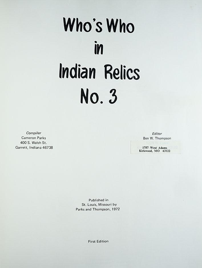 Hardback Book: Who's Who in Indian Relics #3, first edition.
