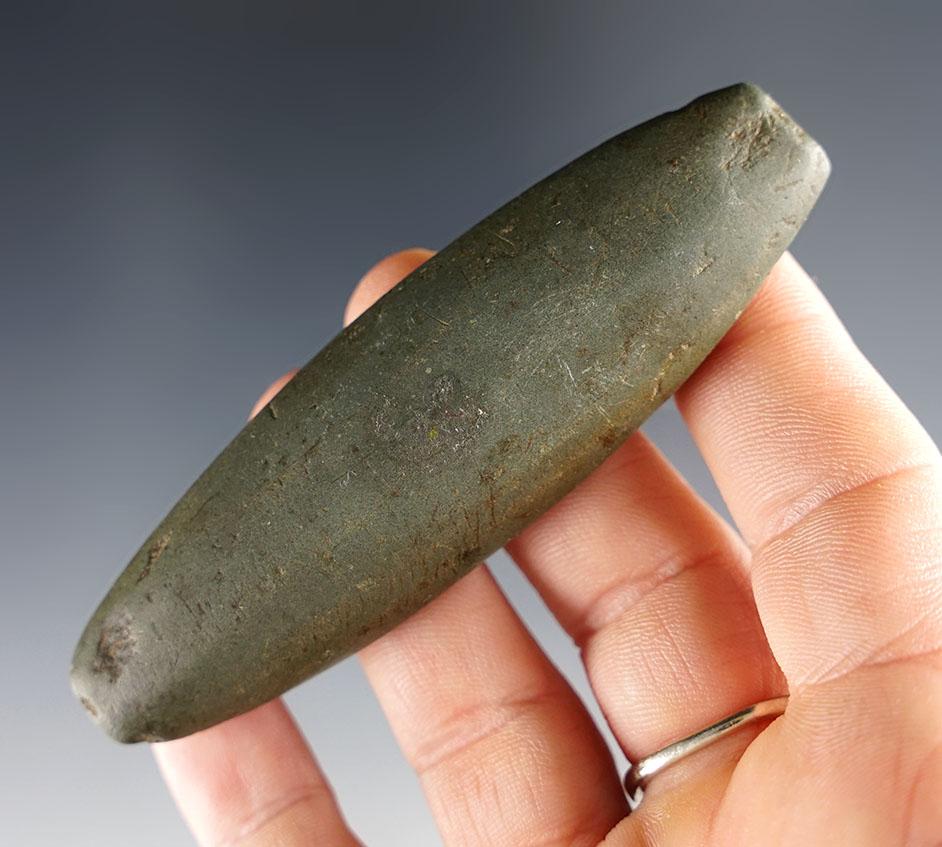 Well patinated 3 3/8" Bar Amulet made from Slate. Found in South East Iowa.