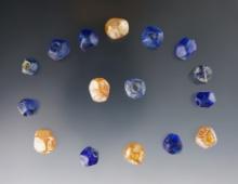 Set of 16 Early 1700's Blue and Amber Faceted Wire Wounds. White Springs, Geneva, New York.
