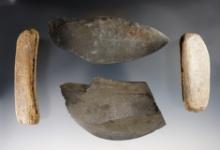 Set of 2 Inuit Ulu's and 2 Handles. These are not matches. Found in Alaska. The largest is 5 1/4".