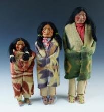Set of 3 Vintage Skookum Dolls, largest is 16 1/4".