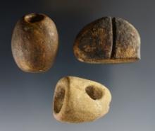 Set of 3 Sandstone artifacts found in Kentucky. Includes a Bead, Pipe and a Loafstone.