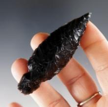 2 13/16” Nightfire made from Obsidian. Found in Klamath Co., Oregon. Stermer COA.