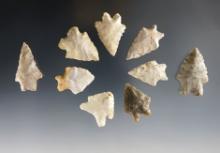 Set of 9 Bifurcated points found in various locations. Most are marked with specific locations.