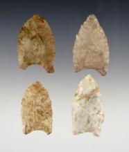 Set of 4 nice Hi-Lo points found in Whitley Co., Indiana. The largest is 1 7/8". Ex. Stienbarger.