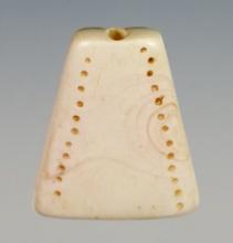 Highly polished 1 1/16" Trapezoidal Shell Bead with incised dots. Great Gully Site, New York.