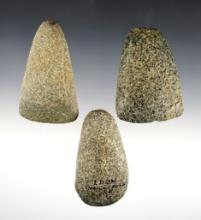 Set of 3 Hardstone Adzes found in Ohio and Indiana. The largest is 3 1/4".