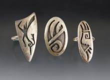 Set of 3 Vintage Native American Rings with incised designs. All around a size 6.