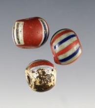 Set of 3 rare Polychrome Beads, largest is 1/2". White Springs Site in Geneva, New York.
