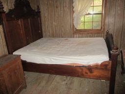Antique Victorian Style Bed with Wood Rails on Casters