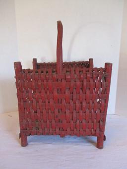 Woven Kindling Basket Painted Red