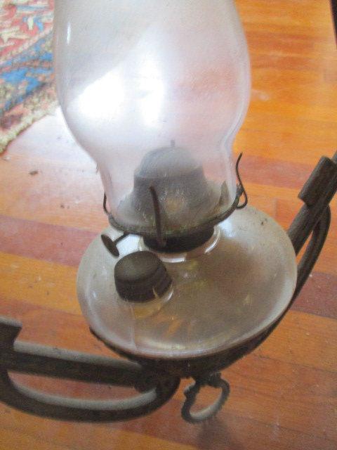 Antique Cast Iron Hanging Oil Lamp