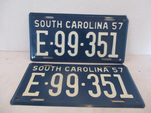 1957  Matched Set of SC Metal License Plates with Raised Numbers