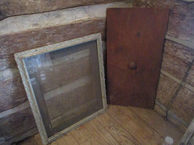 Antique Wood Frame with Glass and Wood Box Lid with Knob